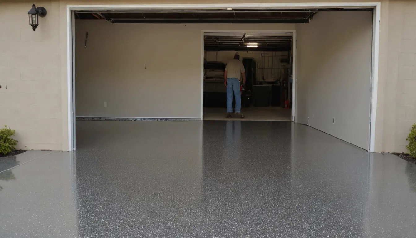 Freshly coated epoxy garage floor with decorative flakes in a home near The Village of Indian Hill